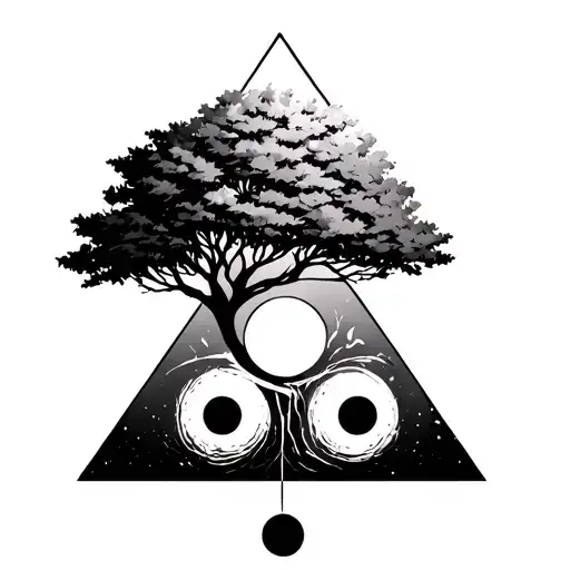 combine simple tree with leaf at the bottom triangle upside down and two circles representing kids tattoo design idea