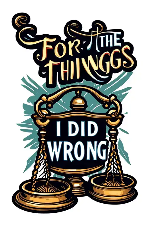 "FOR THE THINGS I DID WRONG" a set of scales symbolizing justice tattoo design idea