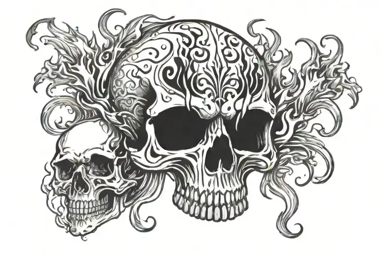 skull tramp stamp tattoo with flames coming out of the sides  tattoo design idea