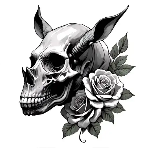 skull roses rhino tattoo design idea