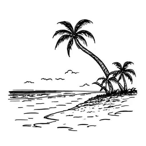 drawing of beach scene with palm tattoo design idea
