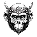 Monkey skull japanese ancient style tattoo design idea