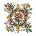 mexican tree of life down into a cross made from its roots into three roses   tattoo design idea