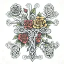 mexican tree of life down into a cross made from its roots into three roses   tattoo design idea