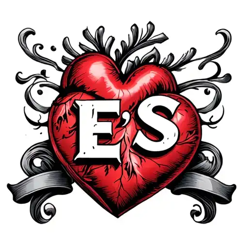 "E s" heart with letters E and s on the butt tattoo design idea