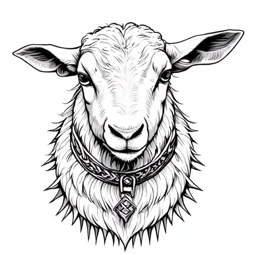 The head of the lamb with a spiked choker tattoo design idea