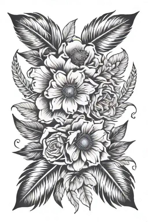 Cherokee rose, Indian feather, 3 children footprints tattoo design idea