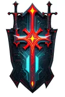 Two daggers sword and shield, red energy, orthodox cross  tattoo design idea