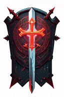 Two daggers sword and shield, red energy, orthodox cross  tattoo design idea