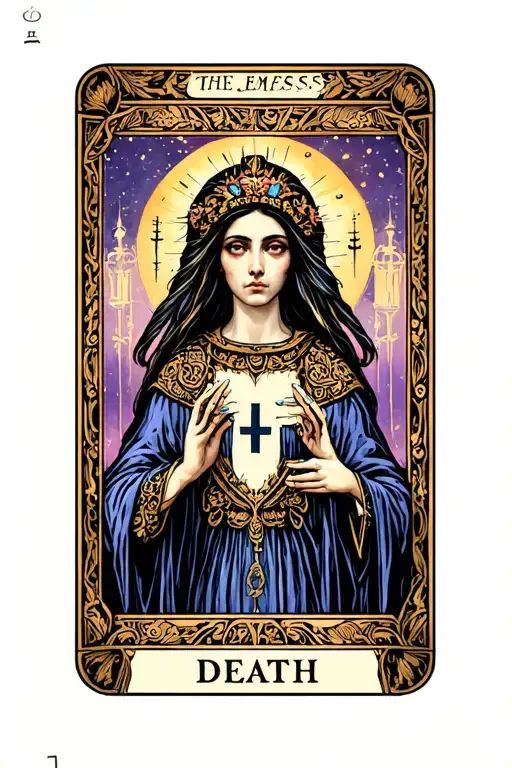 tarot cards death, the empress and high priestess stacked deep colors. non defined edges where the concepts flow  tattoo design idea