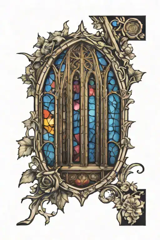  Gothic cathedral stained glass window tattoo design idea