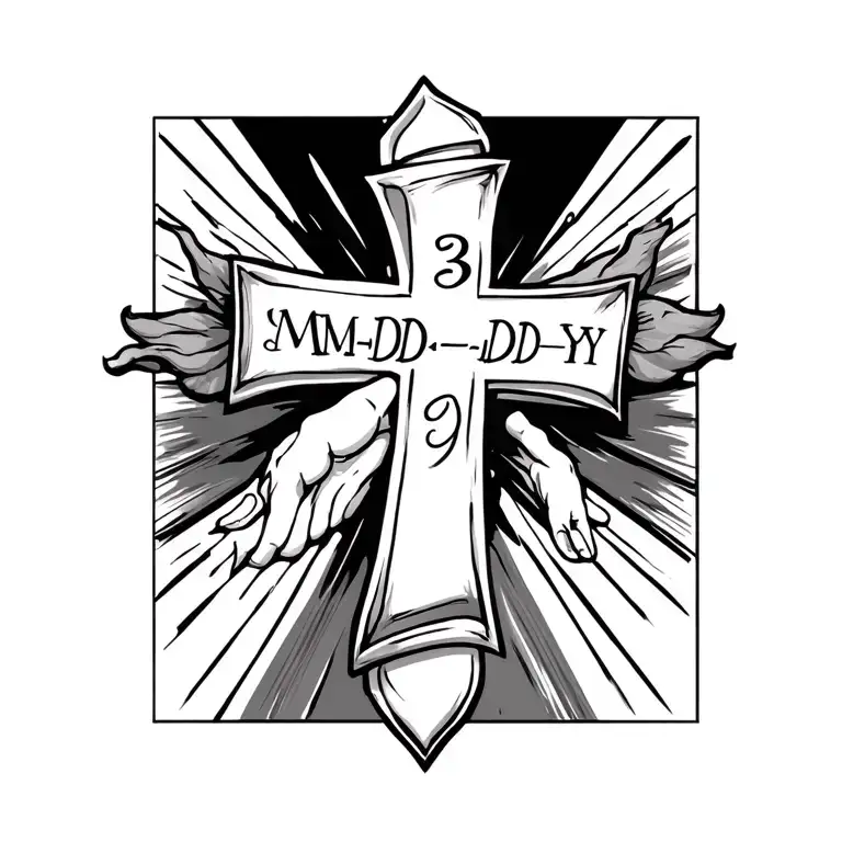 a cross on my wrist with a 3 on the top, a MM-DD-YY scripted as the arms of the cross with 2 dates stacked for the body tattoo design idea