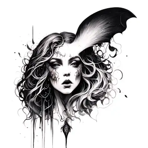 Surrealistic siren evil depresive abstract tattoo design idea