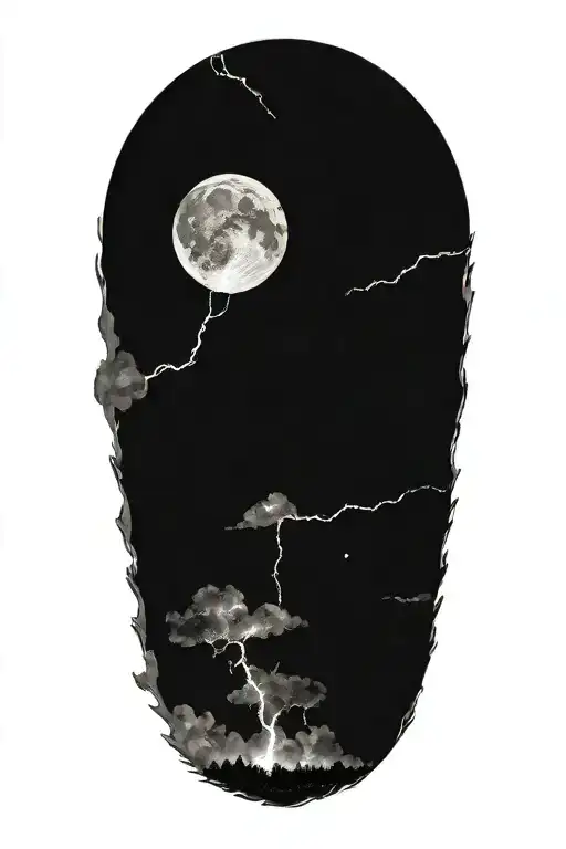 night sky filled with constellations moon thunderstorm lightning terrifying tattoo design idea