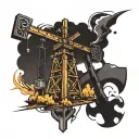 cross pumpjack tattoo design idea