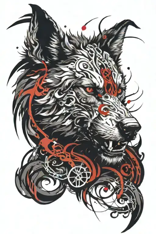 fenrir with runes open your heart tattoo design idea