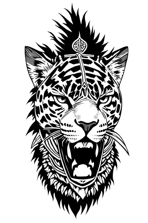 Aztec jaguar warrior battling tattoo design idea