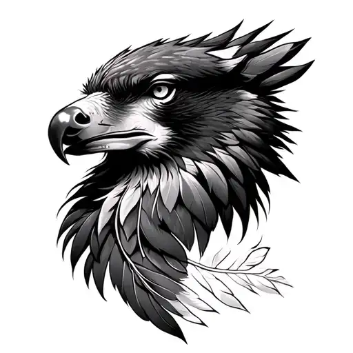 wolf and eagle feathers  tattoo design idea