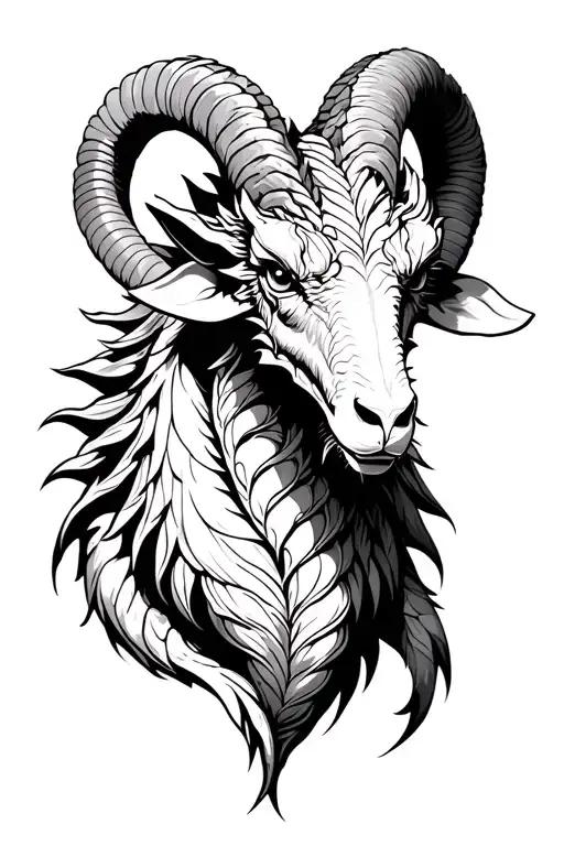 dragon body with ram sheep head looking tattoo design idea