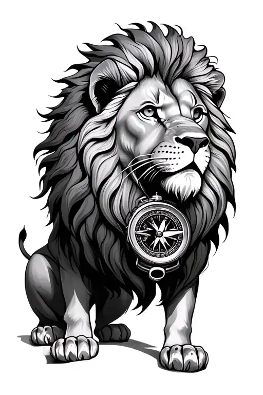 lion with a navigation compass tattoo design idea