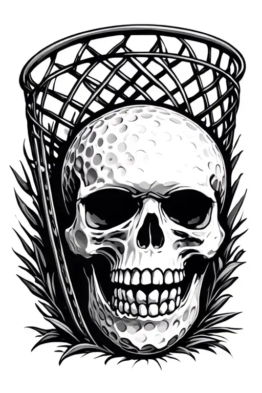 disc golf basket and skull tattoo design idea