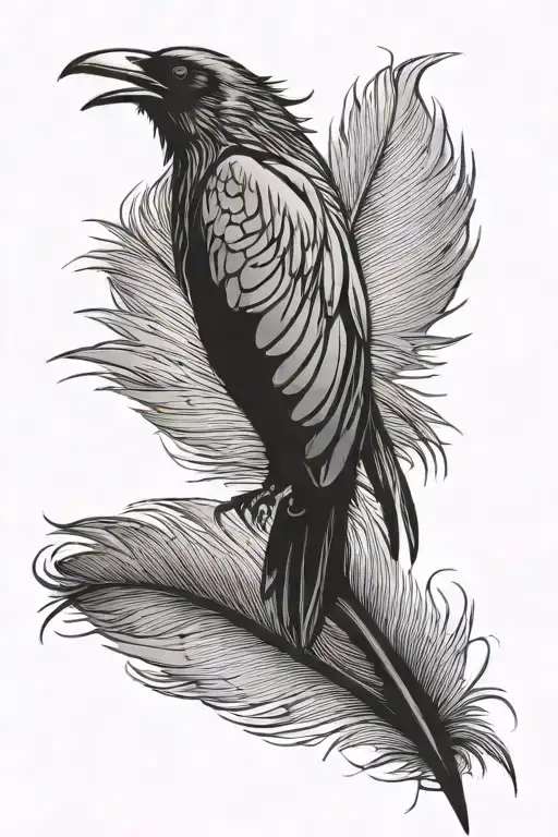 single raven feather no bird tattoo design idea