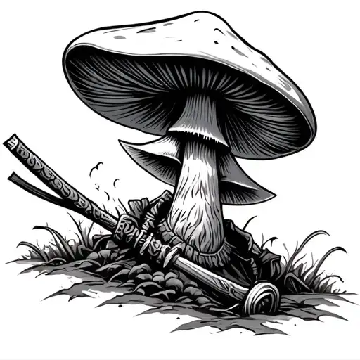 mushroom samurai warrior tattoo design idea