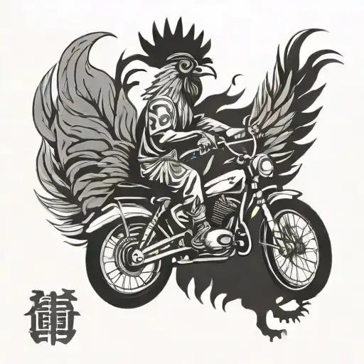 bmx bike trick kanji rooster texan tattoo design idea