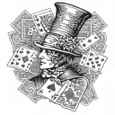 mad hatter with playing cards surrounded tattoo design idea