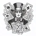 mad hatter with playing cards surrounded tattoo design idea