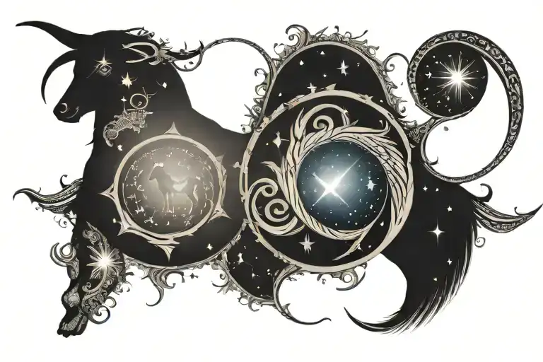 infinity symbol with astrological signs taurus and virgo with stars incorporated tattoo design idea