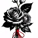 rose and honeysuckle bouquet tied together with a red string of fate  tattoo design idea