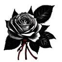 rose and honeysuckle bouquet tied together with a red string of fate  tattoo design idea