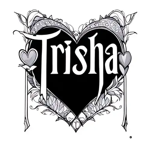 the name, Trisha, and a beautiful letters with some heart tattoo design idea