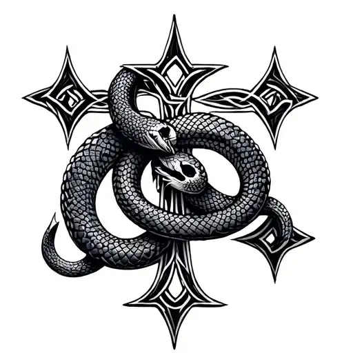 Celtic cross wrapped with snake coiled tattoo design idea