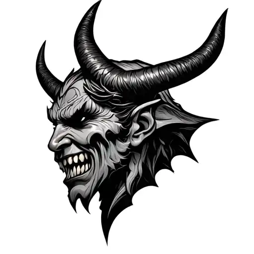 devils face profile with showing to keep quiet tattoo design idea