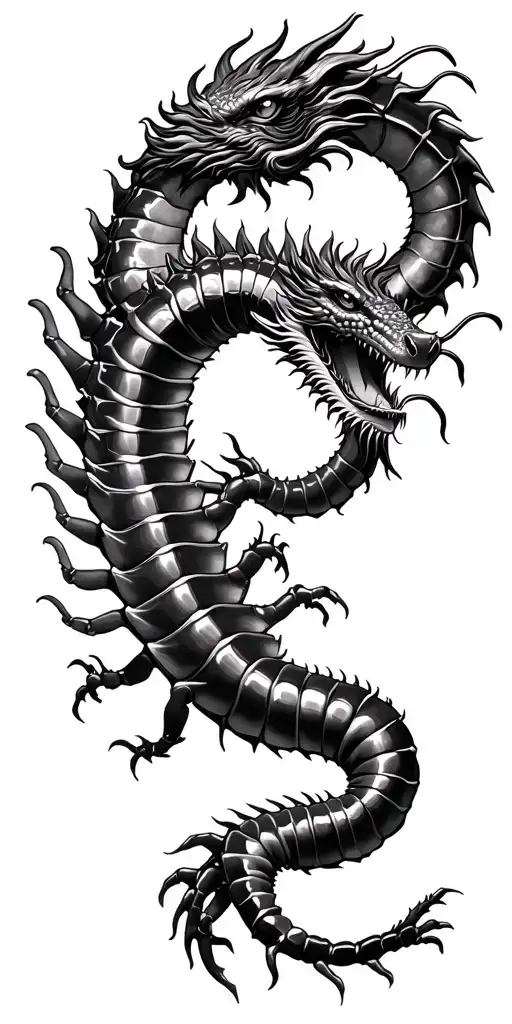 Centipede transitioning into a Japanese dragon tattoo design idea