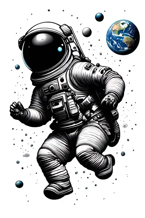 space and earth astronaut floating tattoo design idea