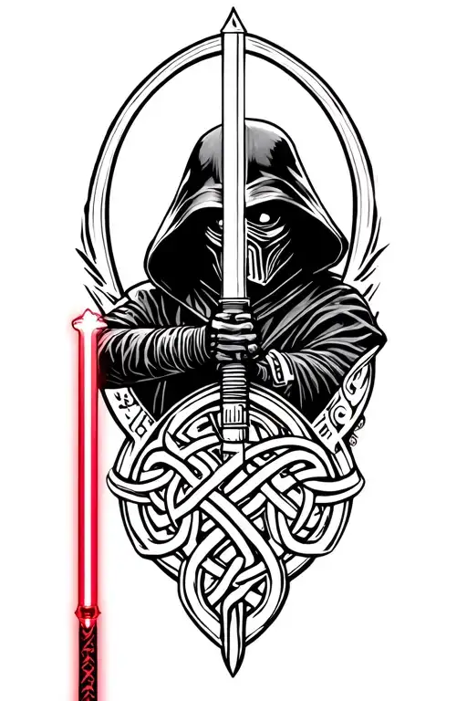 kylo ren lightsaber hilt and red blade with Celtic knotwork  tattoo design idea