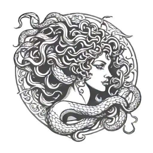 naked medusa gorgon in pso snakes instead of hair gothic style tattoo design idea
