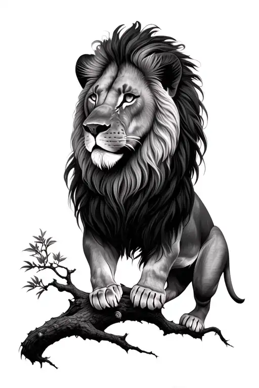 acacia tree with lion head tattoo design idea
