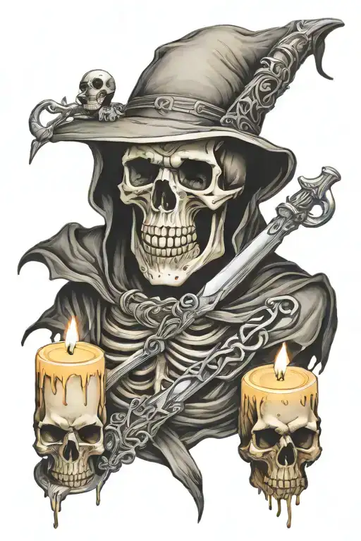 skull, Reaper and candle burning at both tattoo design idea