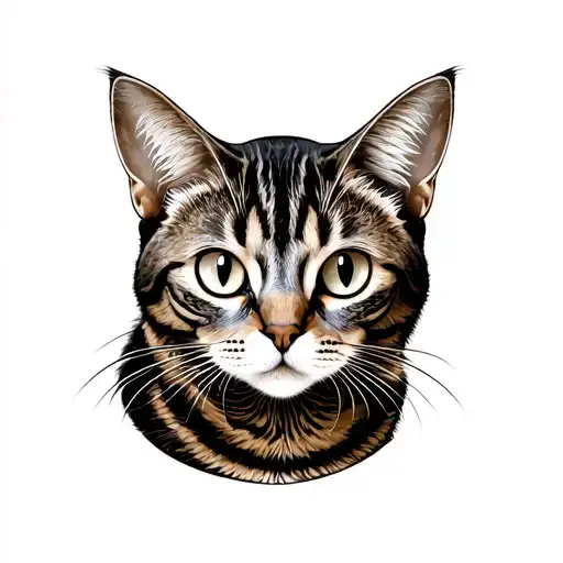 The Cat:Coat: The cat has a classic tabby pattern with swirling, dark stripes on a lighter brown and grey background.  tattoo design idea