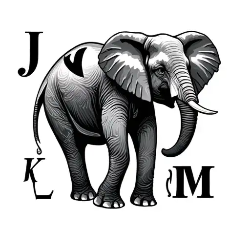 using the letters j, k, l, n, and m create an outline of an elephant silhouette  tattoo design idea