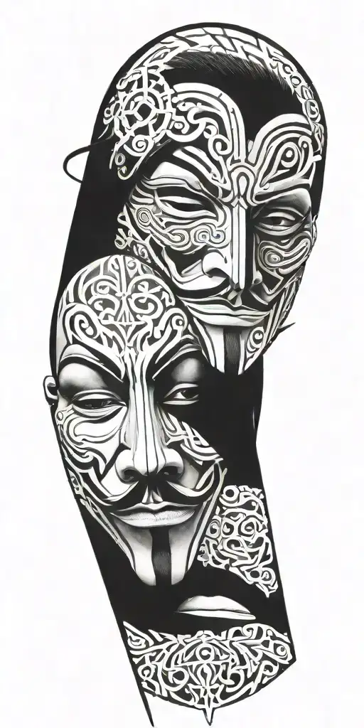 v for vendetta portrait with tribal  tattoo design idea