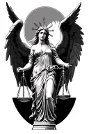 Lady Justice , Balance , Angel And God Symbol Tattoo make it like a forearm sleeve and you can add something else tattoo design idea