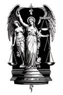 Lady Justice , Balance , Angel And God Symbol Tattoo make it like a forearm sleeve and you can add something else tattoo design idea