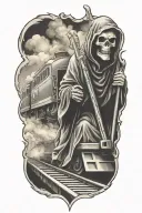 evil grim reaper with a train in the background  tattoo design idea
