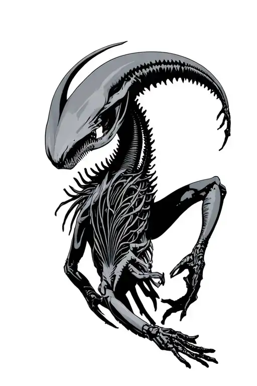 xenomorph dynamic pose tattoo design idea