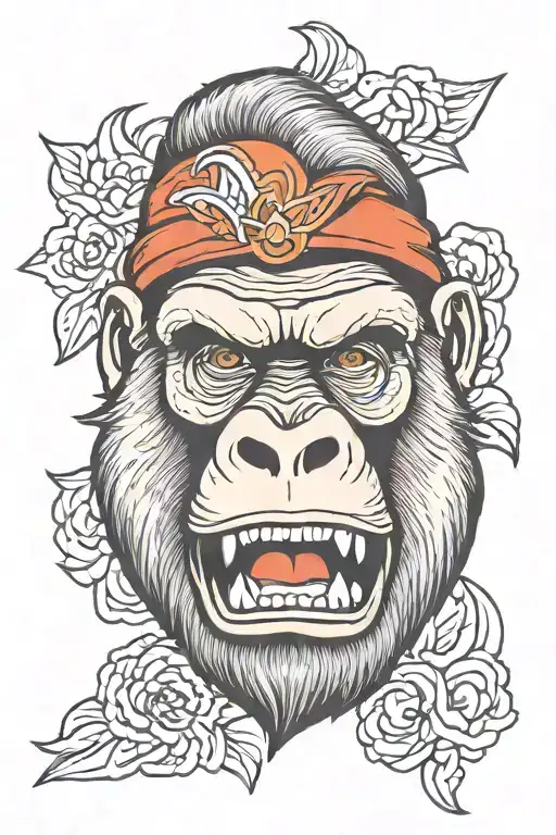 Resistant gorilla face snarling tattoo design idea
